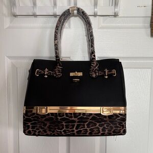Elegant Black and Leopard Print Work Bag